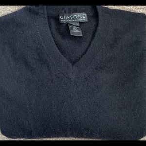 GIASONE Men's Black Size XXLarge 100% 2 Ply Cashmere V-Neck Pullover Sweater